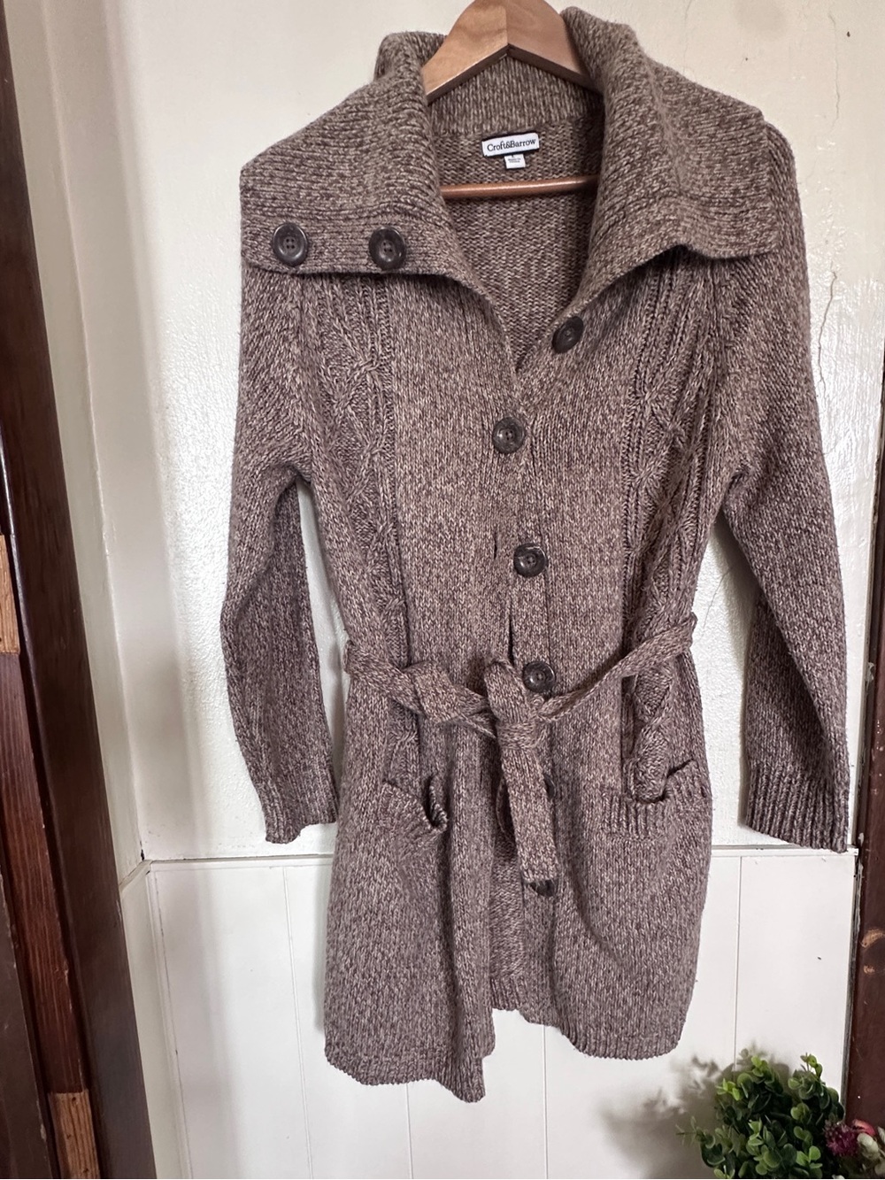 Croft&Barrow Women's Comfy Brown Belted Knit Cardigan Sweater Size Large